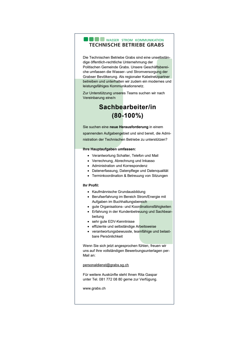 Sachbearbeiter/in (80-100%)